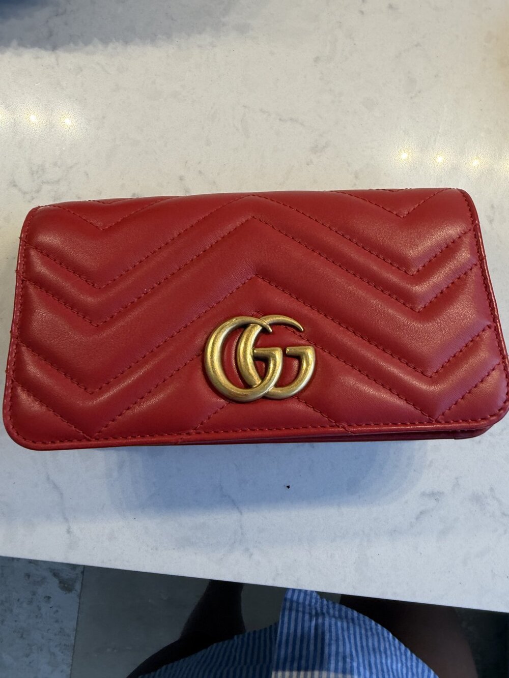 Gucci GG Marmont Matelasse Red Leather Chain